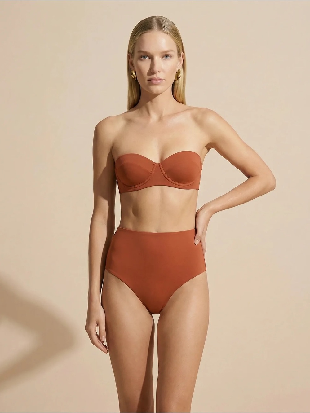 PUNTAMAR NWT Terracotta Underwire Bandeau High Waist Bikini Set - Picture 9 of 11